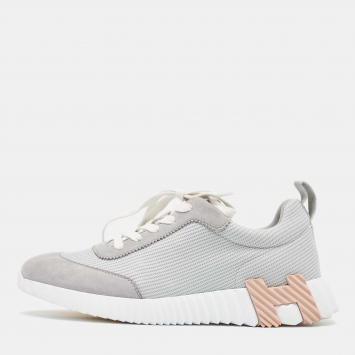 Pre Owned Hermes Two Tone Mesh and Suede Bouncing Sneakers Size 40