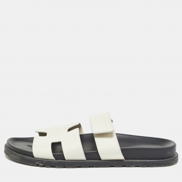Pre Owned Hermes Off White Leather Chypre Sandals Size 43