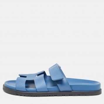 Pre Owned Hermes Blue Leather Chypre Sandals Size 42