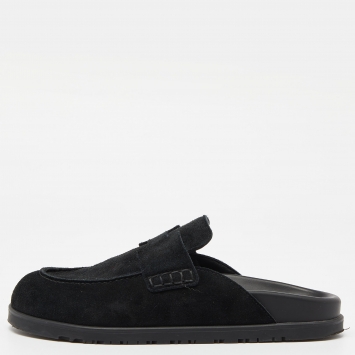 Pre Owned Hermes Black Suede Flat Mules Size 39.5