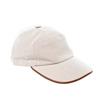 Pre Owned Hermes Beige Cotton Leather Trim Nevada Baseball Cap Size 58