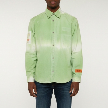 Pre Owned Heron Preston Green Denim Tie Dye Button Front Shirt M 