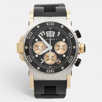 Pre Owned Hysek Black 18K Rose Gold Stainless Steel Rubber Abyss Explorer AB06 Men's Wristwatch 44 mm