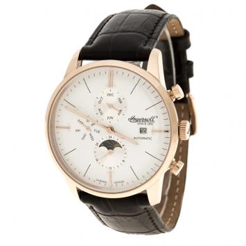 Pre Owned Ingersoll White Rose Gold-Plated Steel Aurora Men's Wristwatch 42MM