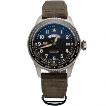Pre Owned IWC Black Pilot'S Timezoner Spitfire Limited Edition 'The Longest Flight' Steel Watch 46MM