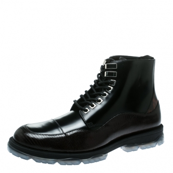 Pre Owned Jimmy Choo Black Leather And Lizard Embossed Leather Baldwyn Ankle Boots Size 44