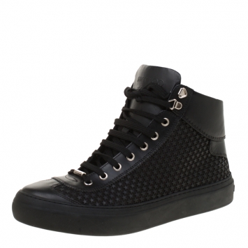 Pre Owned Jimmy Choo Black Leather Argyle Rubber Star Studded High Top Sneakers Size 42.5