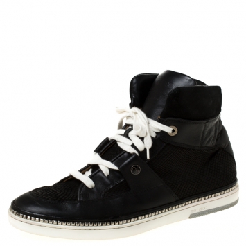 Pre Owned Jimmy Choo Black Snakeskin Embossed Leather and Suede Lace Up High Top Sneakers Size 44