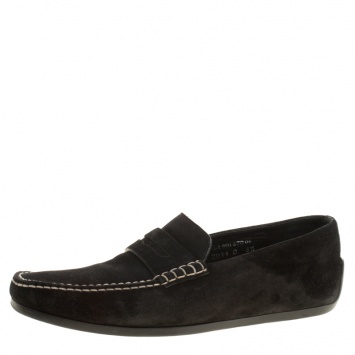 Pre Owned J.M.Weston Black Suede Penny Loafers Size 42.5