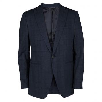 Pre Owned John Varvatos Navy Blue Glen Plaid Wool Linen Regular Fit Austin Blazer L