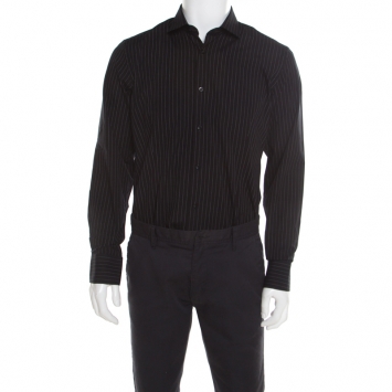 Pre Owned Just Cavalli Monochrome Striped Cotton Long Sleeve Button Front Shirt L