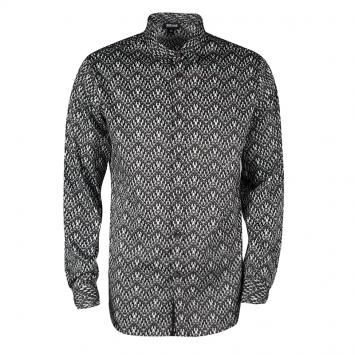 Pre Owned Just Cavalli Monochrome Printed Stretch Cotton Long Sleeve Button Front Shirt L