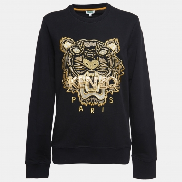 Pre Owned Kenzo Black/Gold Tiger Embroidered Cotton Sweatshirt M