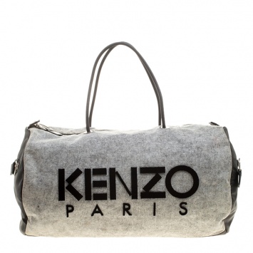 Pre Owned Kenzo Grey/Black Denim and Leather Duffel Bag