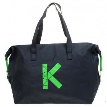 Pre Owned Kenzo Navy Blue/Green K Logo Nylon Weekender Duffel Bag