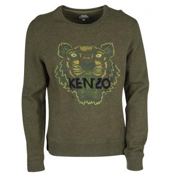 Pre Owned Kenzo Jungle Olive Green Tiger Motif Embroidered Sweatshirt XL