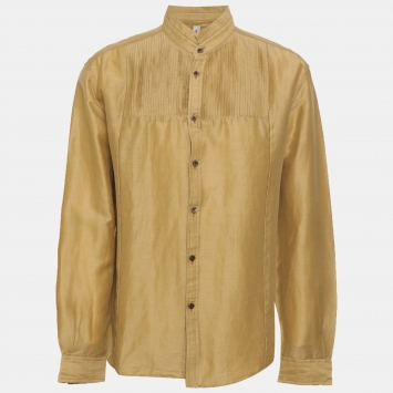 Pre Owned Kenzo Beige Linen Blend Pleated Long Sleeve Shirt XL