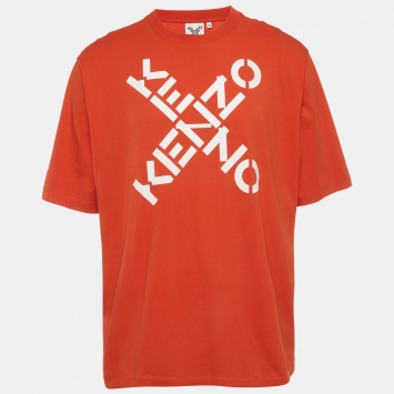 Pre Owned Kenzo Orange Printed Jersey Short Sleeve T-Shirt XL