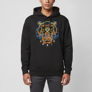 Pre Owned Kenzo Black Fluorescence Tiger Embroidered Cotton Hoodie L