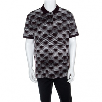 Pre Owned Kenzo Burgundy and White Patterned Knit Polo T-Shirt XL