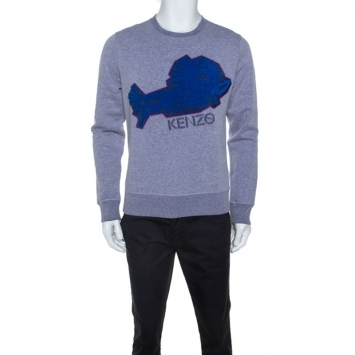 Pre Owned Kenzo Grey Jersey Abstract Fish Applique Sweatshirt M