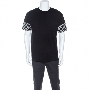 Pre Owned Kenzo Black Logo Printed Cotton Short Sleeve T-Shirt L