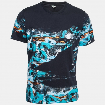 Pre Owned Kenzo Navy Blue Painted Print Cotton Crewneck T-Shirt L