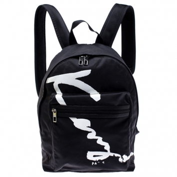 Pre Owned Kenzo Black Nylon Signature Logo Bakcpack