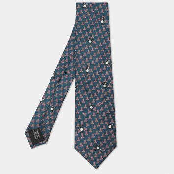 Pre Owned Lanvin Blue Printed Silk Panda Motif Neck Tie