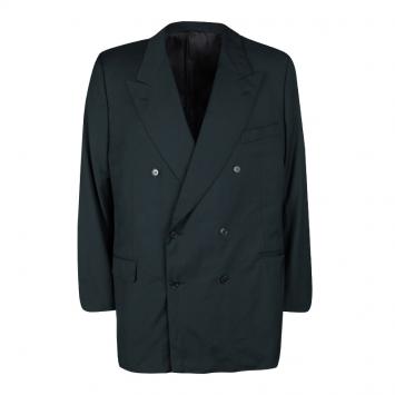 Pre Owned Lanvin Classique Vintage Bottle Green Double Breasted Wool Blazer 5XL