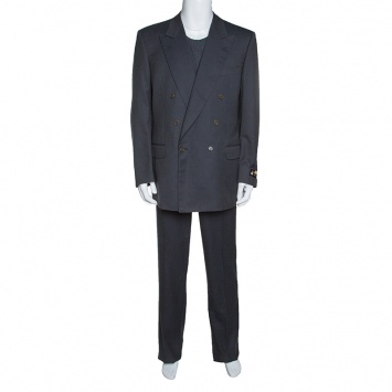 Pre Owned Lanvin Grey Wool Double Breasted Tailored Suit XL