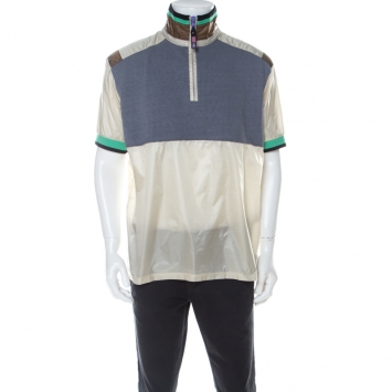 Pre Owned Lanvin Multicolor Cotton and Nylon Colorblock Zip Front T Shirt L 