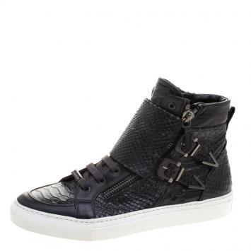 Pre Owned Le Silla Black Faux Python Leather High Top Sneakers Size 39