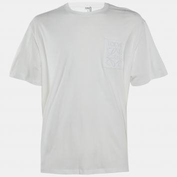 Pre Owned Loewe White Cotton Anagram Embroidered Relaxed Fit T-Shirt L