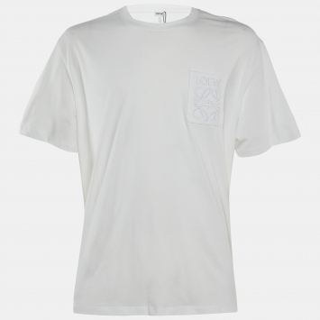 Pre Owned Loewe White Cotton Anagram Embroidered Relaxed Fit T-Shirt M