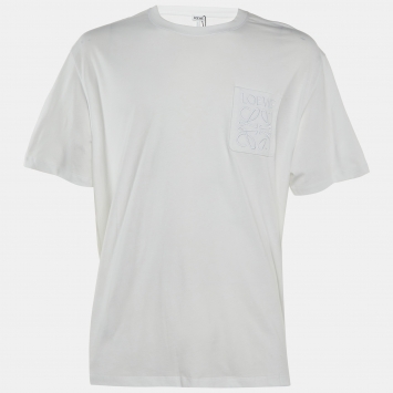 Pre Owned Loewe White Cotton Anagram Embroidered Relaxed Fit T-Shirt S