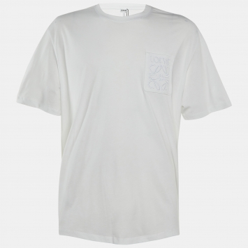 Pre Owned Loewe White Cotton Anagram Embroidered Relaxed Fit T-Shirt XL