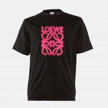 Pre Owned Loewe Black Neon Anagram Embroidered Cotton Crew Neck T-Shirt XS