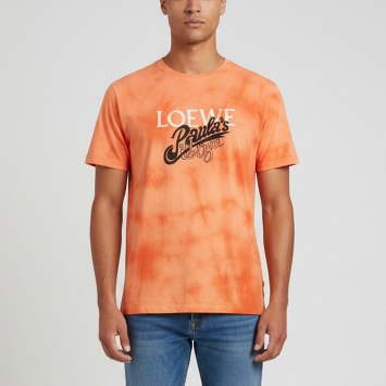 Pre Owned Loewe X Paula's Ibiza Orange Tie-Dye Logo Detail Jersey Crewneck T-Shirt XL