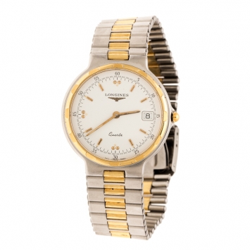 Pre Owned Longines White Two-Tone Titanium Conquest L161.2 Men's Wristwatch 32 mm