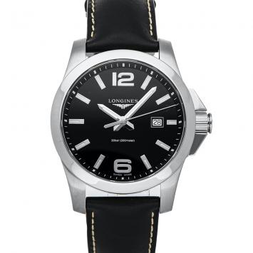 Pre Owned Longines Black Stainless Steel Conquest L3.760.4.56.3 Men's Wristwatch 43 MM