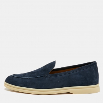 Pre Owned Loro Piana Navy Blue Suede Summer Walks Loafers Size 42