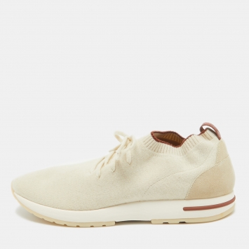 Pre Owned Loro Piana Cream Knit Fabric Wool 360 Flexy Walker Lace Up Sneakers Size 45