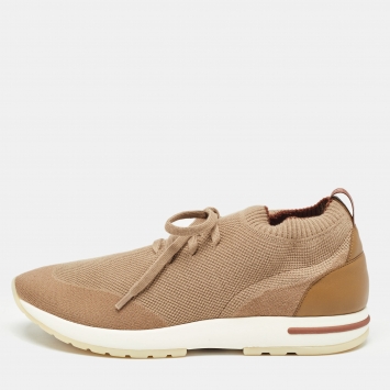 Pre Owned Loro Piana Brown Knit Fabric 360 LP Flexy Walk Sneakers Size 41