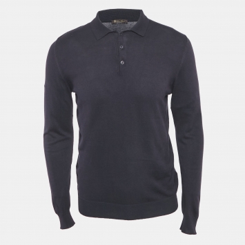 Pre Owned Loro Piana Navy Blue Wool Knit Long Sleeve T-Shirt L