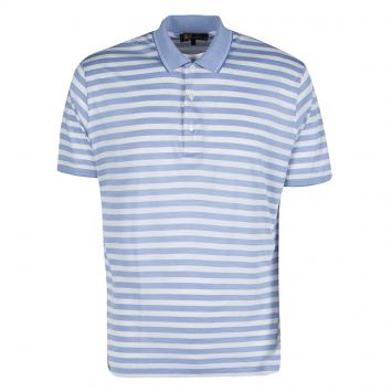 Pre Owned Loro Piana Blue and White Striped Polo T-Shirt L