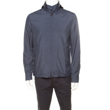 Pre Owned Loro Piana Midnight Blue Silk Rain System Hooded Jacket M