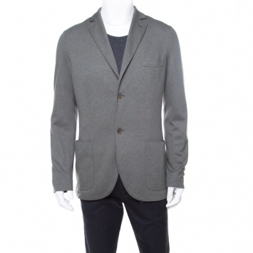 Pre Owned Loro Piana Sage Green Cashmere Silk Piqué Knit Sweater Jacket XL