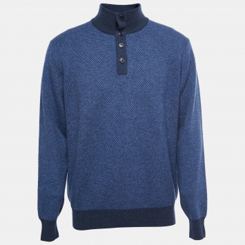 Pre Owned Loro Piana Blue Cashmere Collared Sweater 2XL