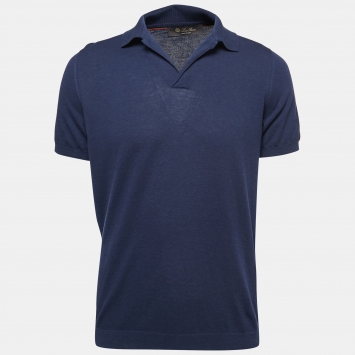 Pre Owned Loro Piana Navy Blue Cotton Knit Polo T-Shirt XL